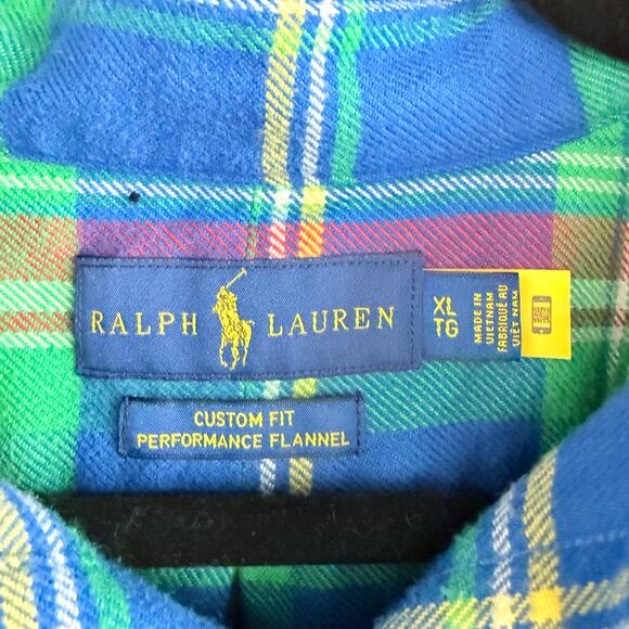 Ralph Lauren Flannel Shirt Custom Fit Performance Menx XL Plain Long Sleeve Prep - Picture 4 of 9